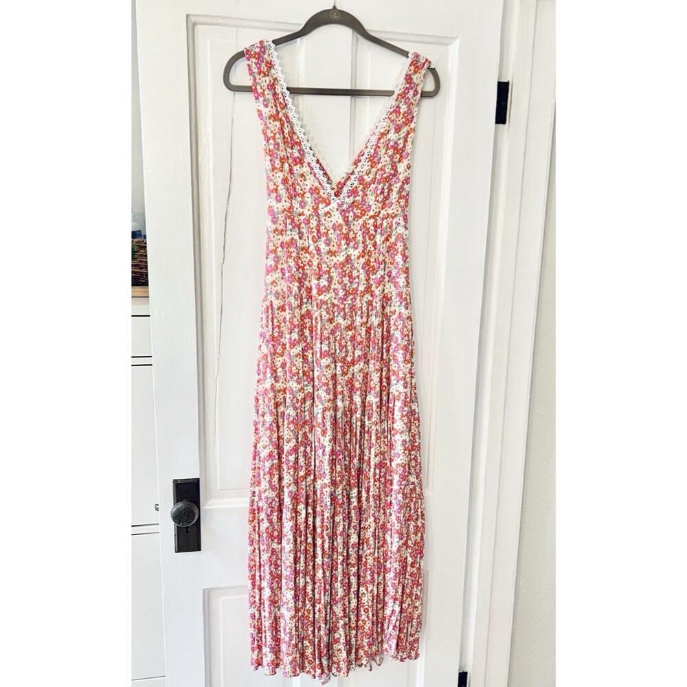 V Neck Tiered Ditsy Floral Alexia Admor Tezzi Maxi Dress Boho Colorful Pink Sz 6